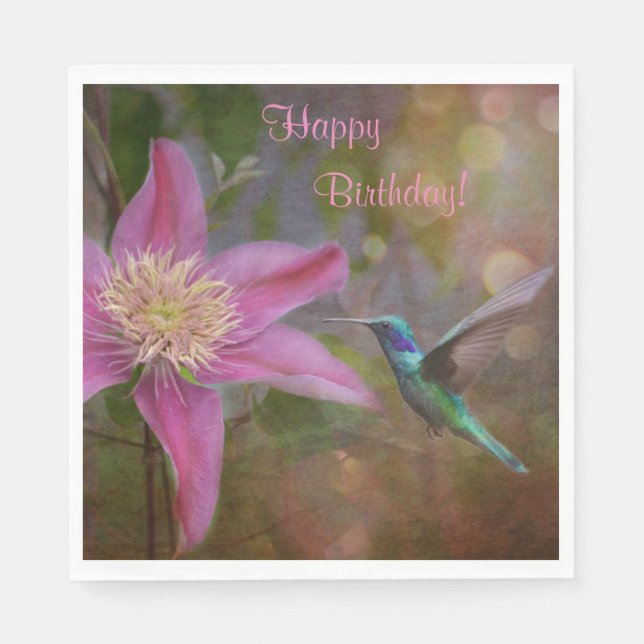 Happy Birthday Hummingbird Serviette (Vorderseite)