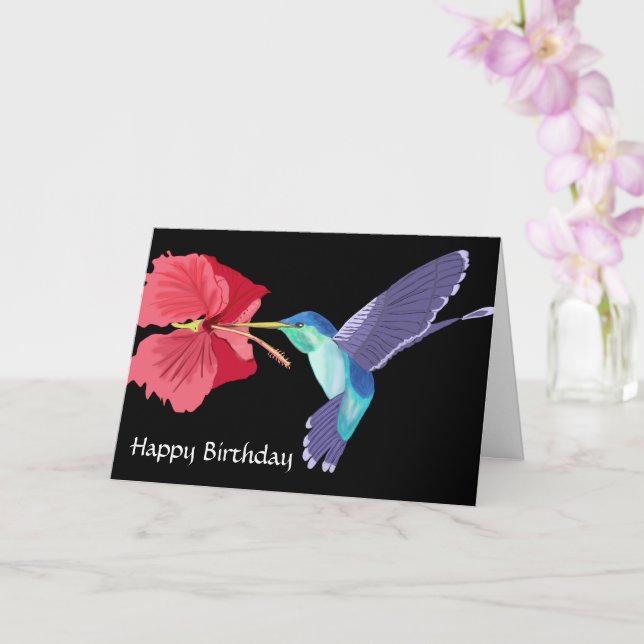 Happy Birthday: Hummingbird und Roter Hibiskus Karte (Orchidee)