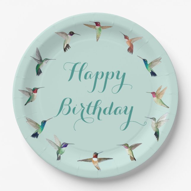 Happy Birthday Hummingbirds Pappteller (Vorderseite)