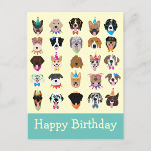 Happy Birthday Hund Faces Pawty Animals Postkarte