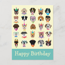 Happy Birthday Hund Faces Pawty Animals Postkarte