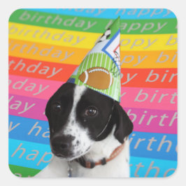 Happy Birthday Hund farbenfrohe Text Banner Sticke Quadratischer Aufkleber
