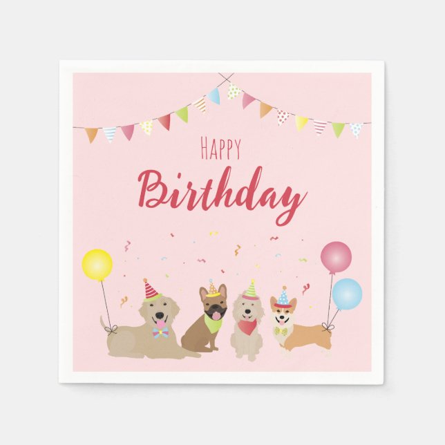 Happy Birthday Hund Party Serviette (Vorderseite)