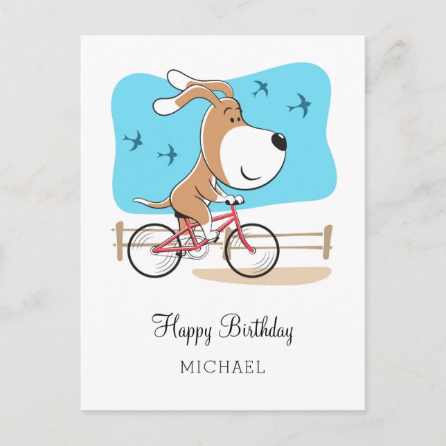 Happy Birthday Hund Welpenfahrrad Rad Rad Postkarte (Vorderseite)