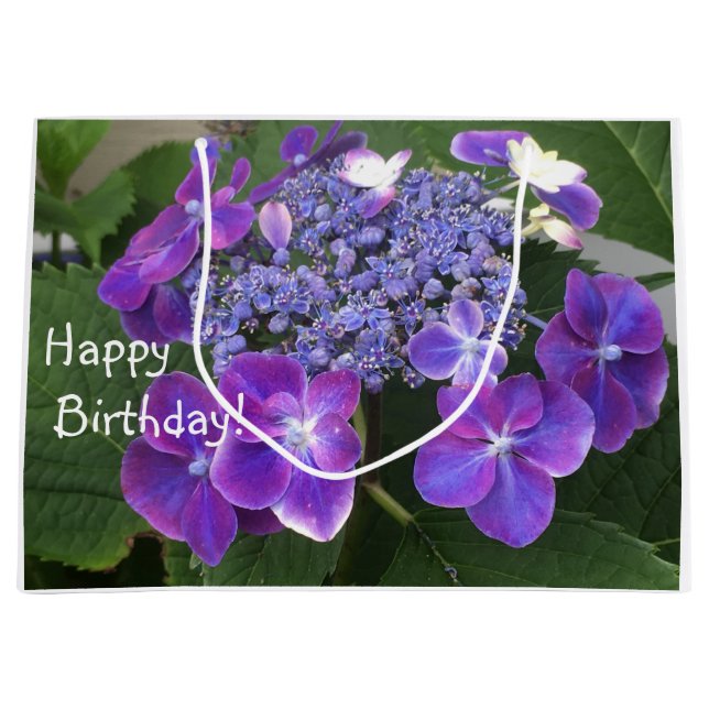 Happy Birthday Hydrangea Blossom Große Geschenktüte (Vorderseite)