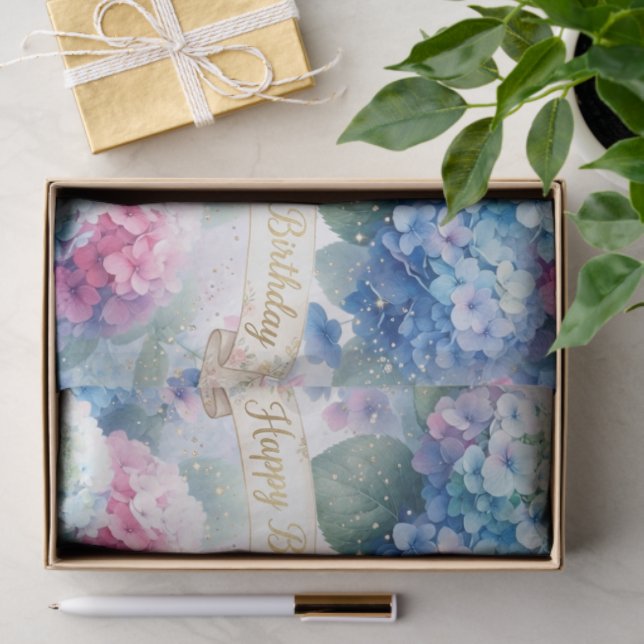 Happy Birthday Hydrangea Floral  Seidenpapier (Geschenk)