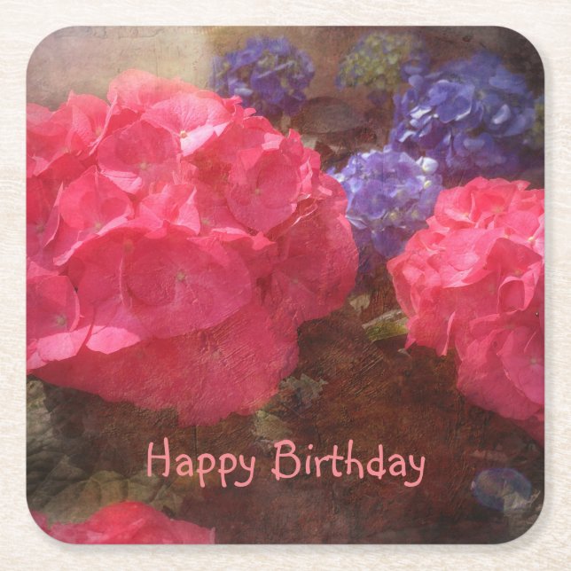 Happy Birthday Hydrangea Rechteckiger Pappuntersetzer (Vorderseite)