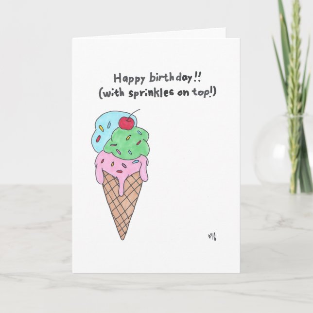 Happy Birthday Ice Cream Cone Card Dankeskarte (Vorderseite)