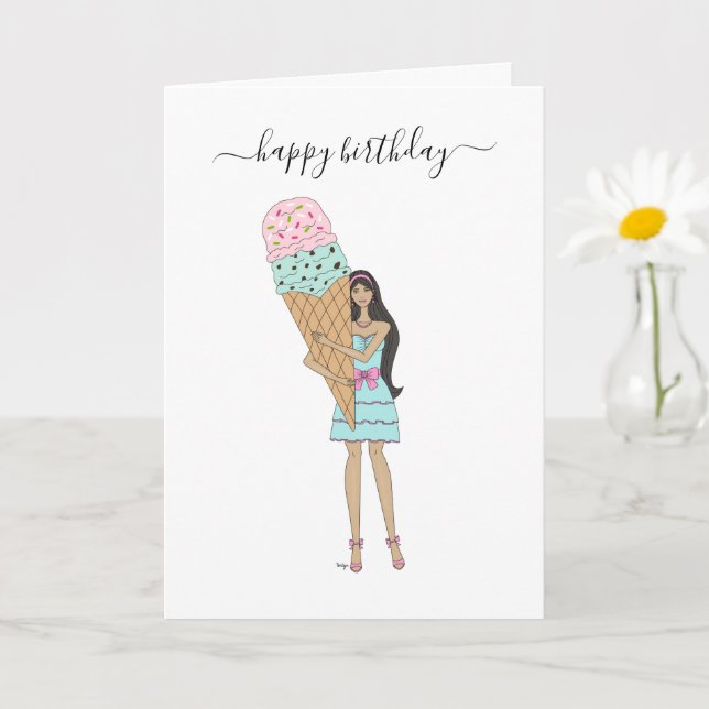 Happy Birthday - Ice Cream Fashion Girl Karte (Kleine Pflanze)