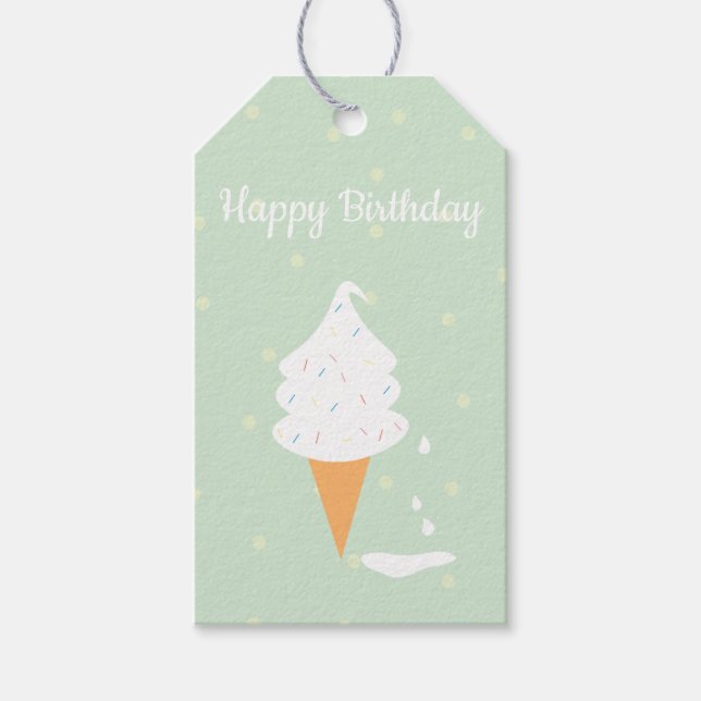 Happy Birthday Ice Creme Cone Sprinkles Polka Dots Geschenkanhänger (Vorderseite)