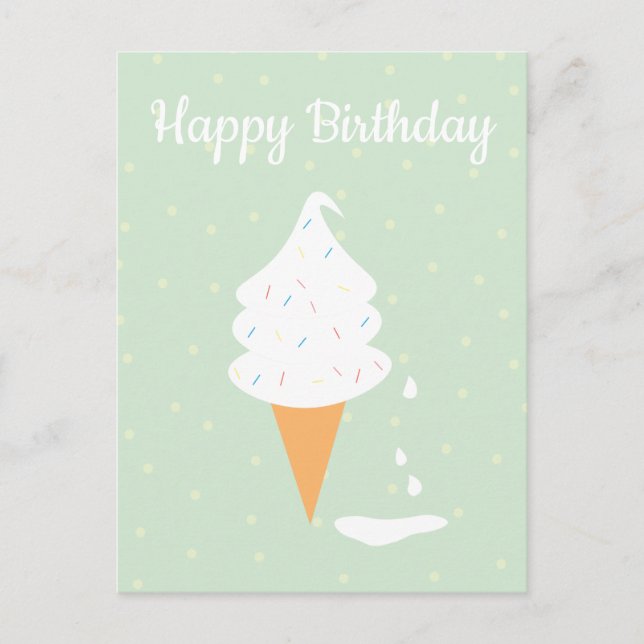 Happy Birthday Ice Creme Cone Sprinkles Polka Dots Postkarte (Vorderseite)