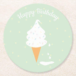 Happy Birthday Ice Creme Cone Sprinkles Polka Dots Runder Pappuntersetzer