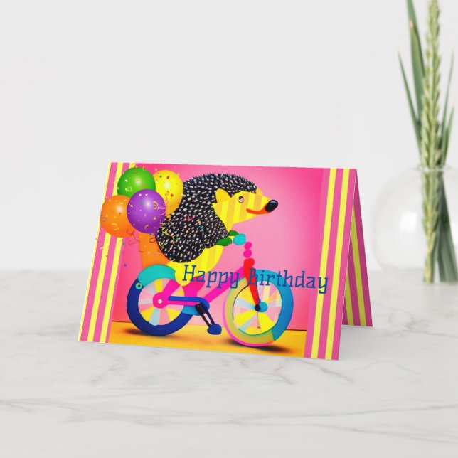 Happy Birthday Igel Reiten Bicycle Balloons Dankeskarte (Vorderseite)