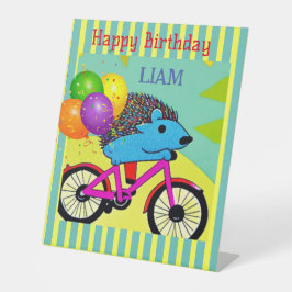 Happy Birthday Igel Reiten Bicycle Balloons Sockelschild