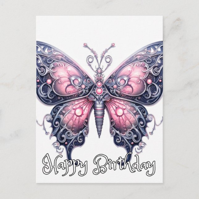 Happy Birthday Imaginative Butterfly Design Postkarte (Vorderseite)