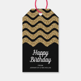 Happy Birthday Imitate Gold Glitzer Black Geschenkanhänger