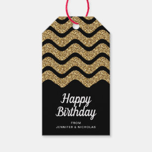 Happy Birthday Imitate Gold Glitzer Black Geschenkanhänger