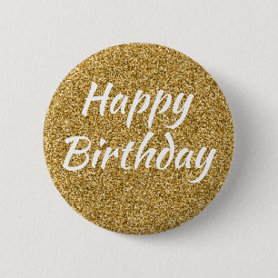 Happy Birthday Imitate Gold Glitzer Button