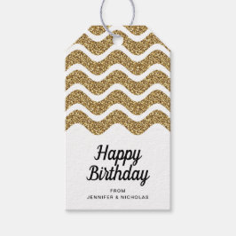 Happy Birthday Imitate Gold Glitzer White Geschenkanhänger