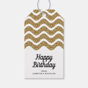 Happy Birthday Imitate Gold Glitzer White Geschenkanhänger