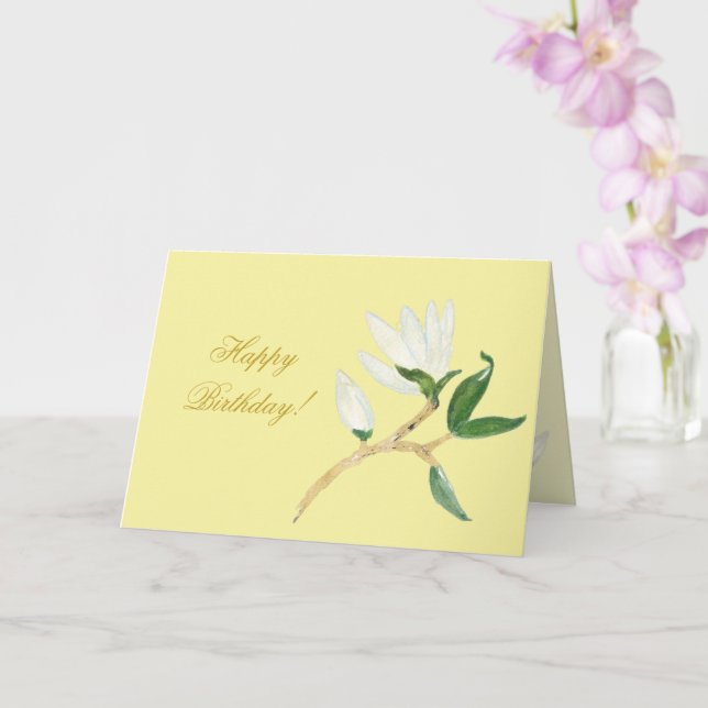 Happy Birthday | Imitate Gold Magnolia Zweigstelle Karte (Orchidee)