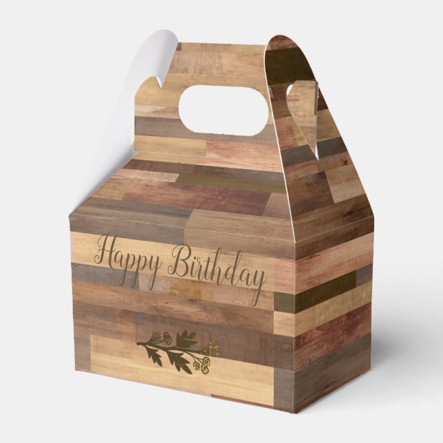 Happy Birthday Imitate Holz mit Laurel Gefallen Bo Geschenkschachtel (Vorderseite)