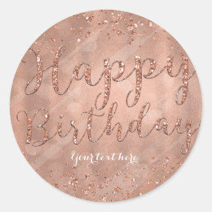 Happy Birthday Imitate Rose Gold Glitzer Party Runder Aufkleber