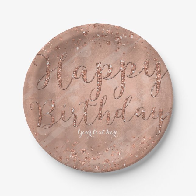 Happy Birthday Imitats Rose Gold Glitzer Glam Part Pappteller (Vorderseite)