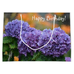 Happy Birthday Impressionistische Lila Hydrangea Große Geschenktüte