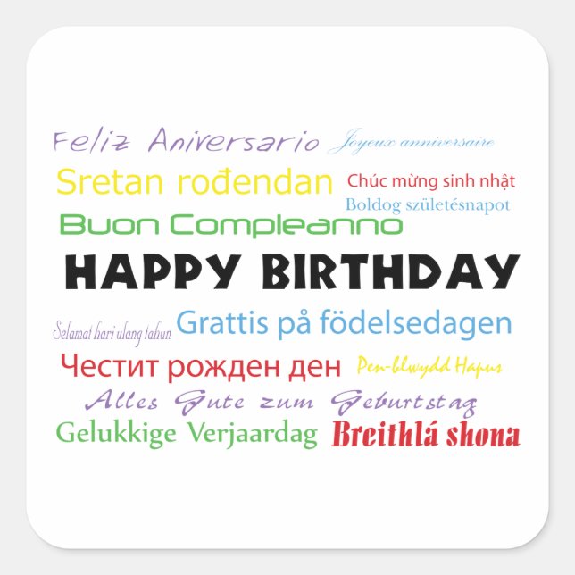 Happy Birthday in many languages Sticker (Vorderseite)
