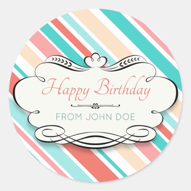 Happy Birthday individuell anpassbar Runder Aufkleber (Vorderseite)