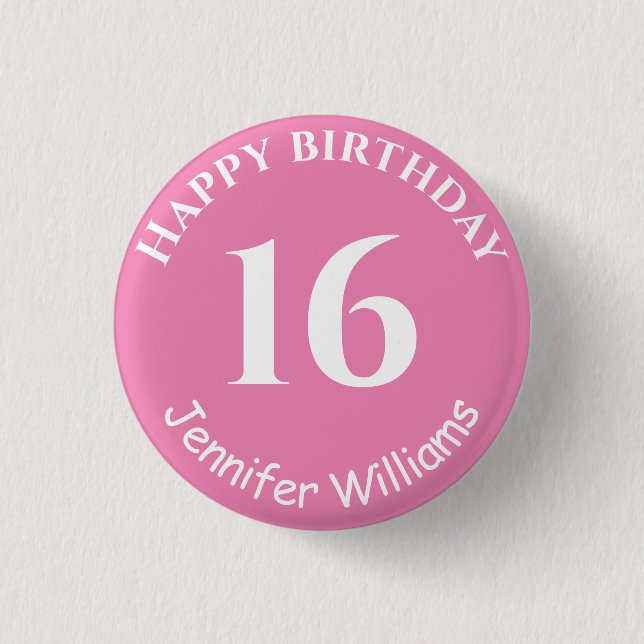 Happy Birthday Individuelle Name Age Year Pink But Button (Vorderseite)