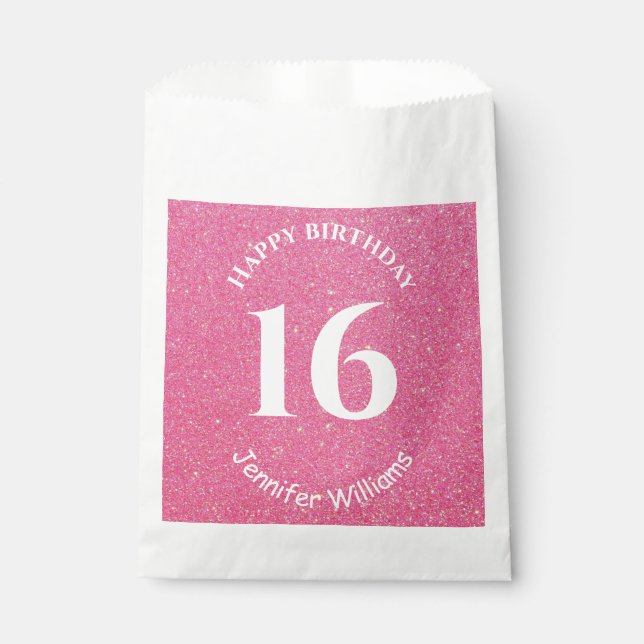 Happy Birthday Individuelle Name Age Year Pink Gli Geschenktütchen (Vorderseite)