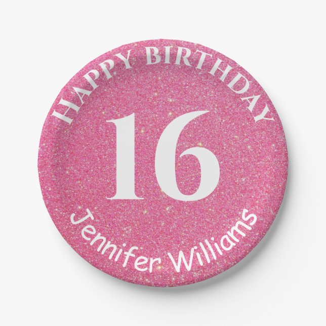 Happy Birthday Individuelle Name Age Year Pink Gli Pappteller (Vorderseite)