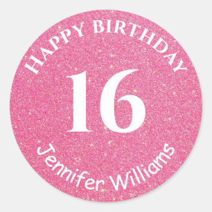 Happy Birthday Individuelle Name Age Year Pink Gli Runder Aufkleber