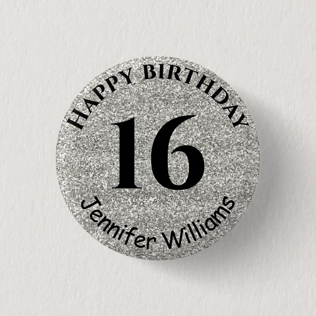 Happy Birthday Individuelle Name Age Year Silver G Button (Vorderseite)