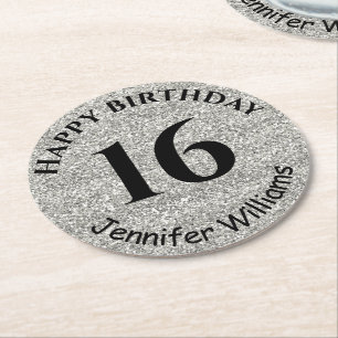 Happy Birthday Individuelle Name Age Year Silver G Runder Pappuntersetzer