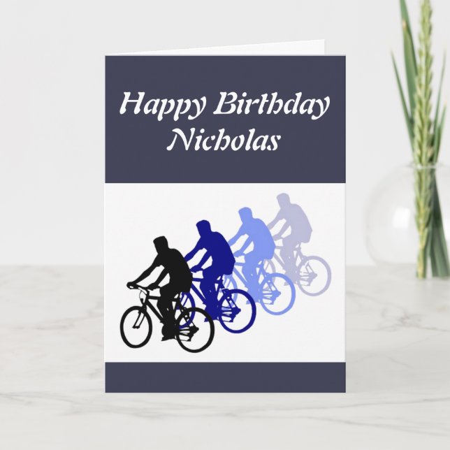 Happy Birthday Individuelle Name Biking Design Karte (Vorderseite)