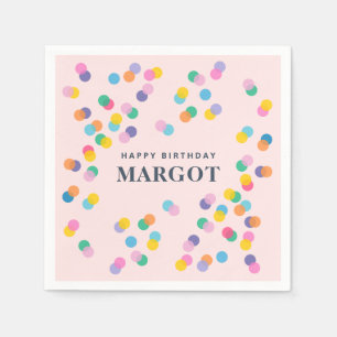 Happy Birthday Individuelle Name Confetti Blush Pi Serviette