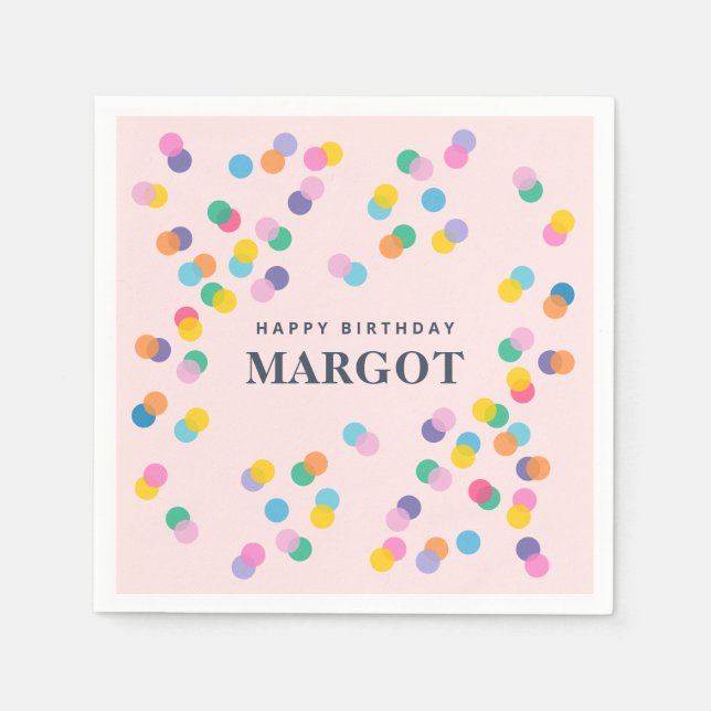 Happy Birthday Individuelle Name Confetti Blush Pi Serviette (Vorderseite)
