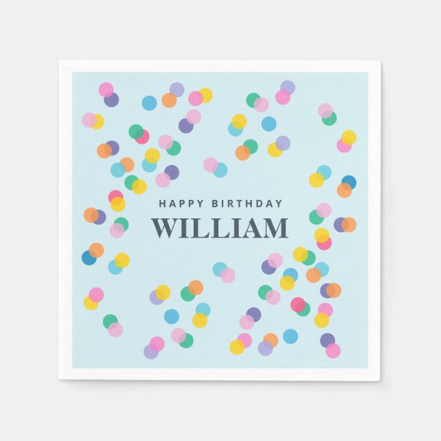 Happy Birthday Individuelle Name Confetti Pastel B Serviette (Vorderseite)