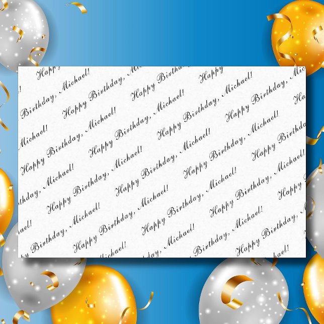 Happy Birthday Individuelle Name Elegante White Seidenpapier (Von Creator hochgeladen)