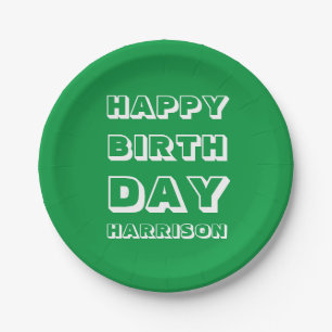 Happy Birthday Individuelle Name grün weiß Moder Pappteller