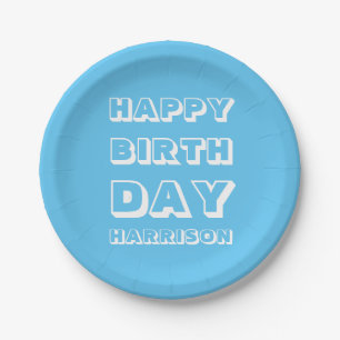 Happy Birthday Individuelle Name hellblau Moderne Pappteller