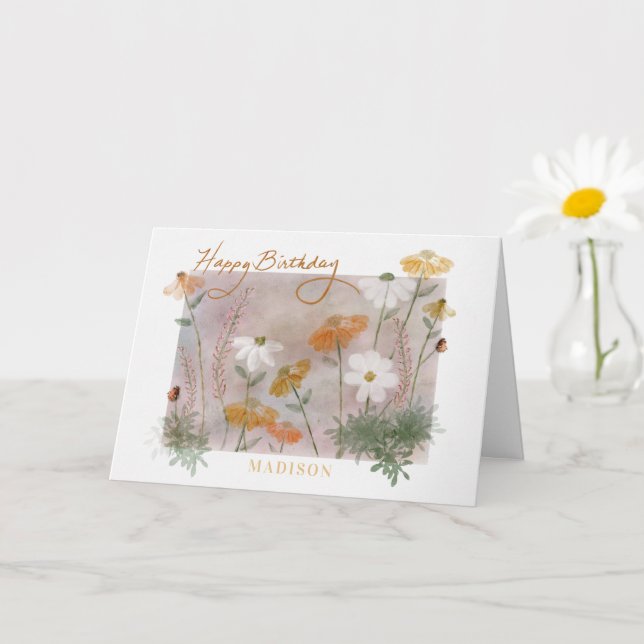Happy Birthday Individuelle Name Watercolor Wildbl Karte (Kleine Pflanze)