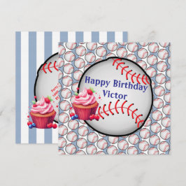 Happy Birthday Invitation Stripe Blue Baseball Einladung