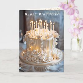 Happy Birthday Ivory Cake Candles Rose Karte