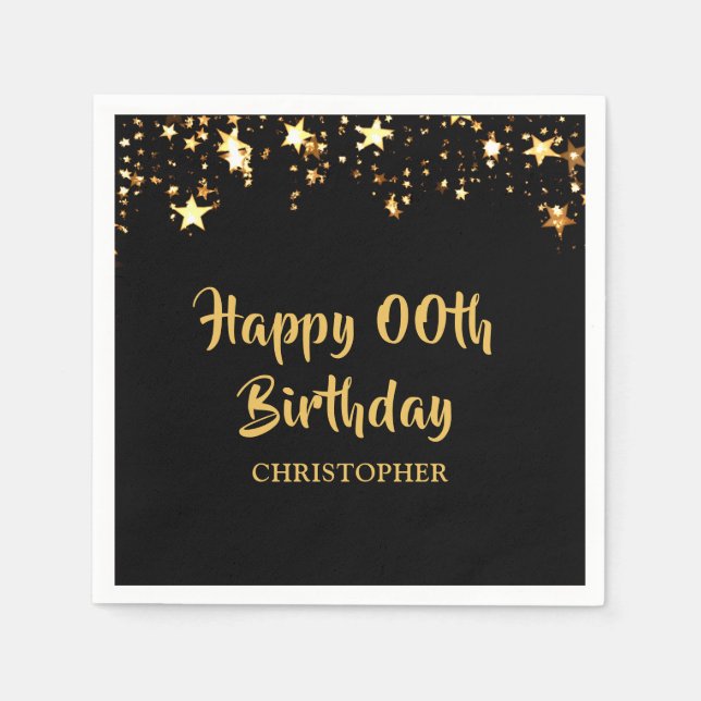 Happy Birthday JEAR Gold Stars Personalisiert Serviette (Vorderseite)