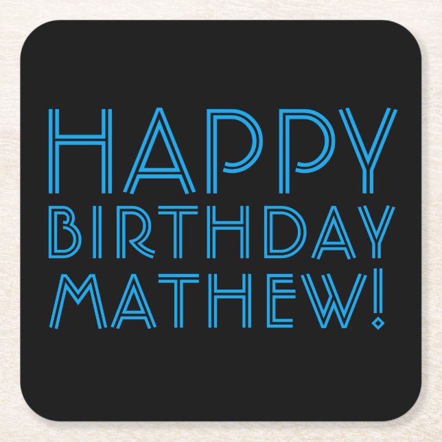 Happy Birthday (JEDER NAME) | Blau & Schwarz (oder Rechteckiger Pappuntersetzer (Vorderseite)