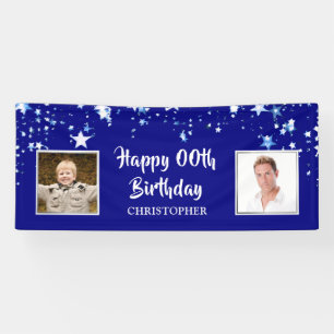 Happy Birthday JEDES ALTER Blue Stars Personalisie Banner